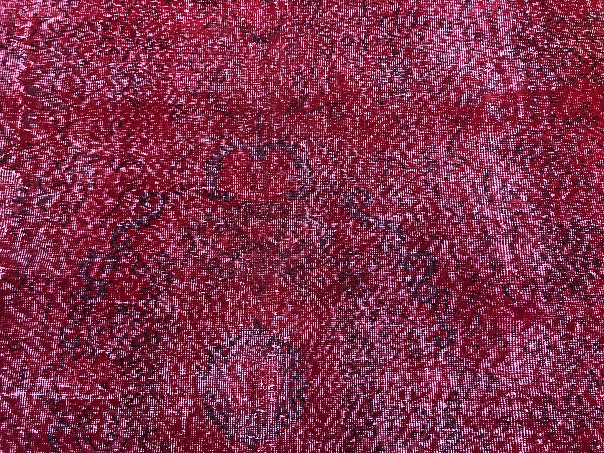 Hand-Knotted 7.4x10 ft Vintage Handmade Wool Turkish Area Rug in Red, Contemporary Carpet For Sale