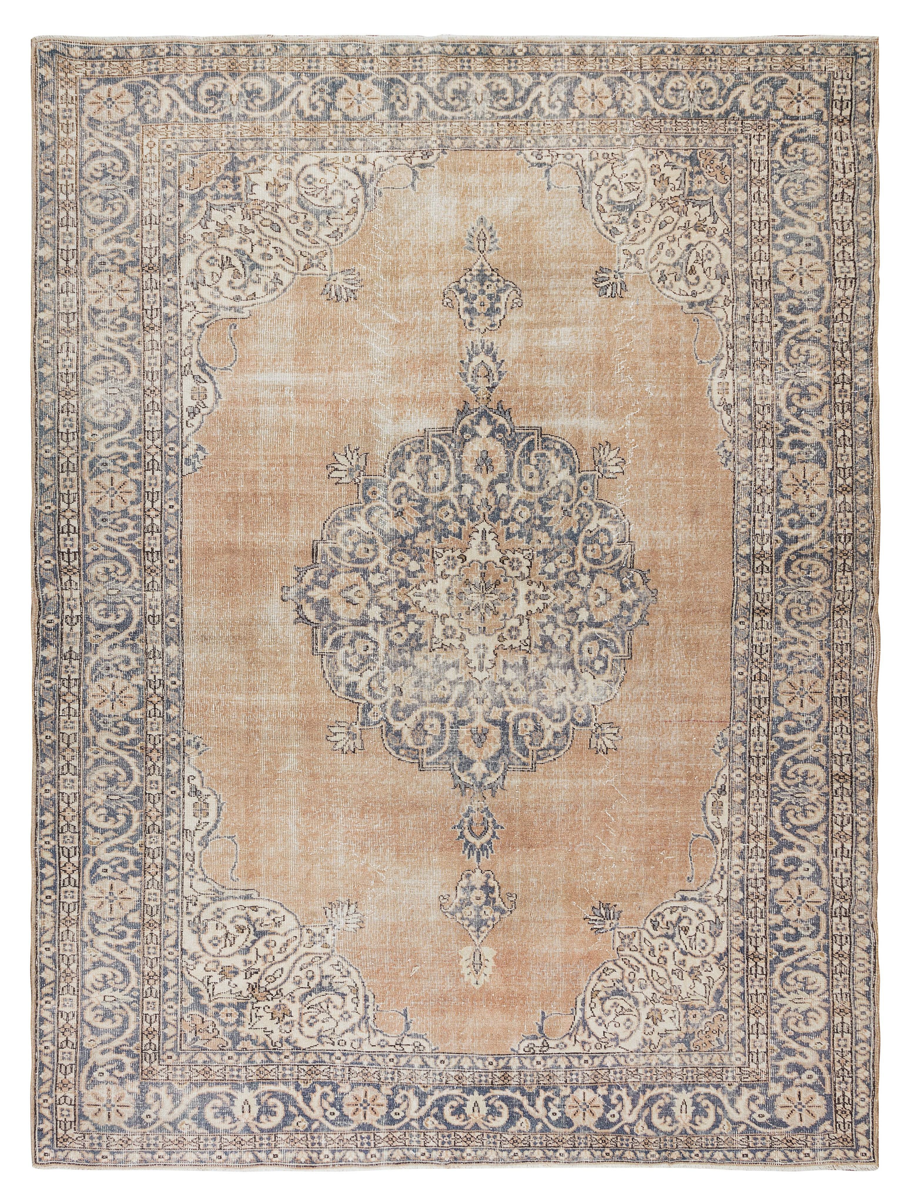 7,4x10.4 Ft Handgefertigter türkischer Oushak-Wollteppich mit Medaillon-Design