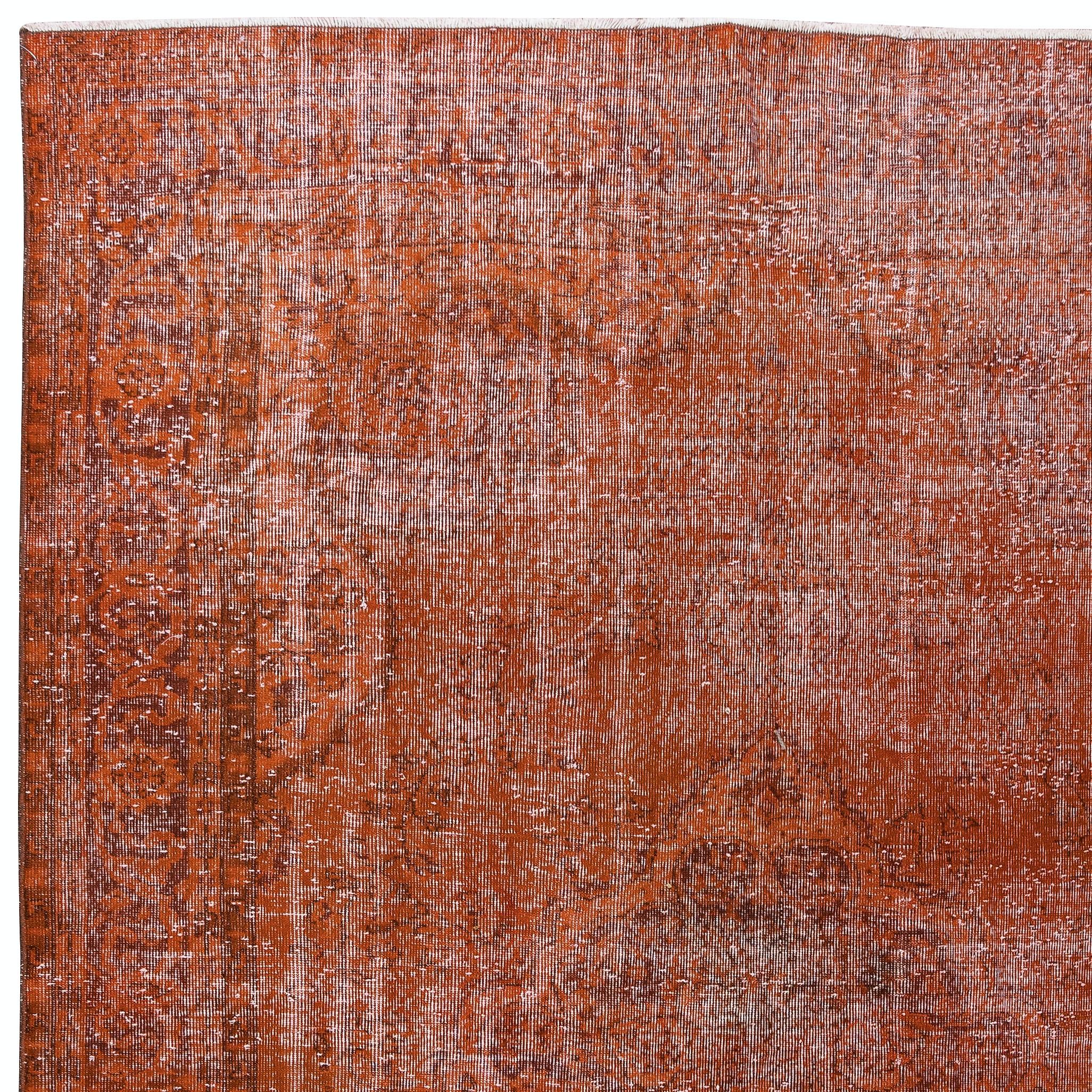 Turkish 7.4x10.5 Ft Contemporary Handmade Central Anatolian Orange Area Rug For Sale