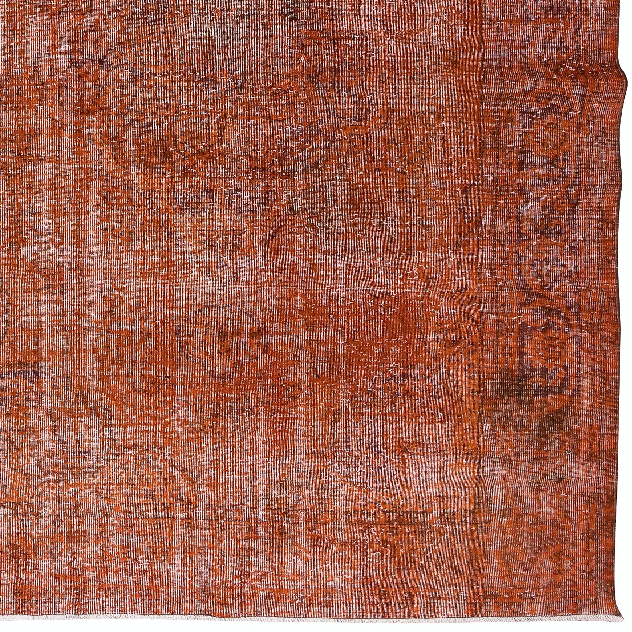 Hand-Knotted 7.4x10.5 Ft Contemporary Handmade Central Anatolian Orange Area Rug For Sale