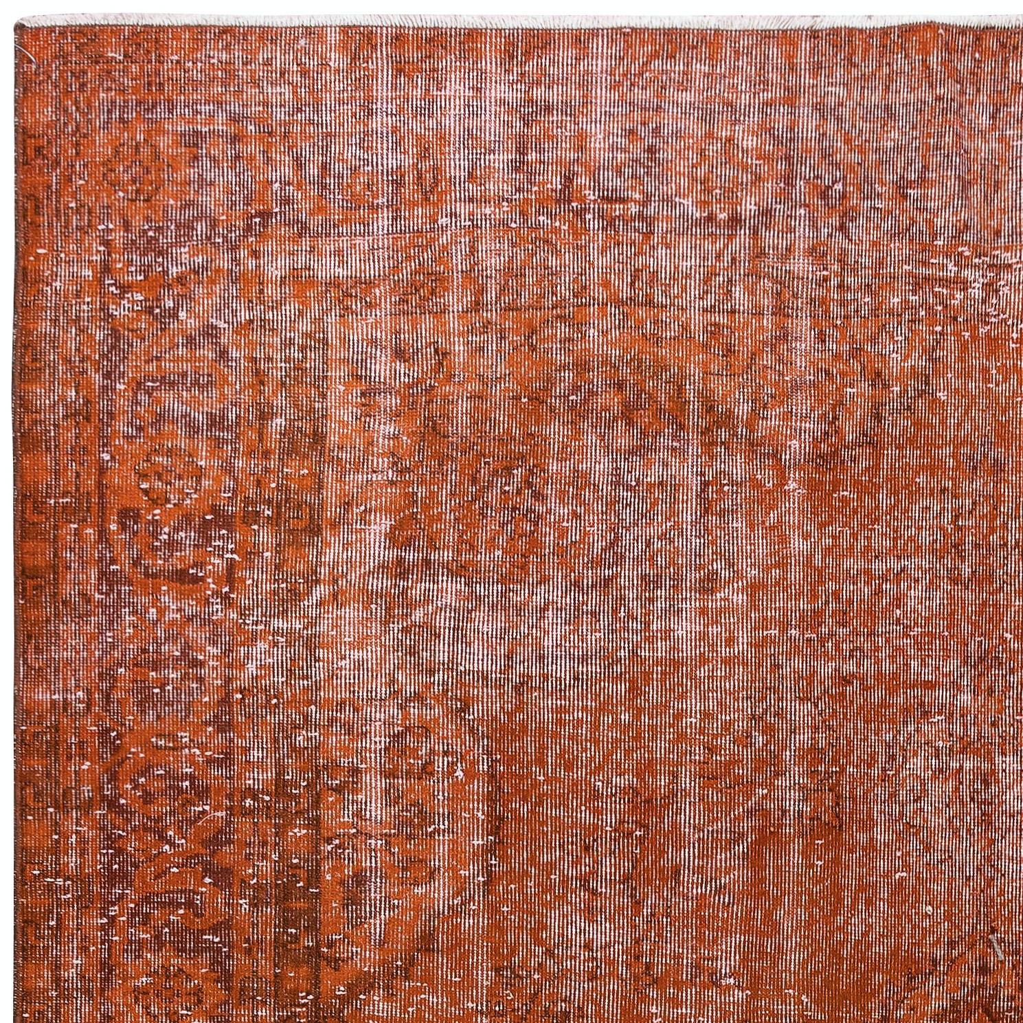 Turco Tappeto vintage in lana turca annodato a mano 7,4x10,5 Ft, tappeto tinto in arancione in vendita