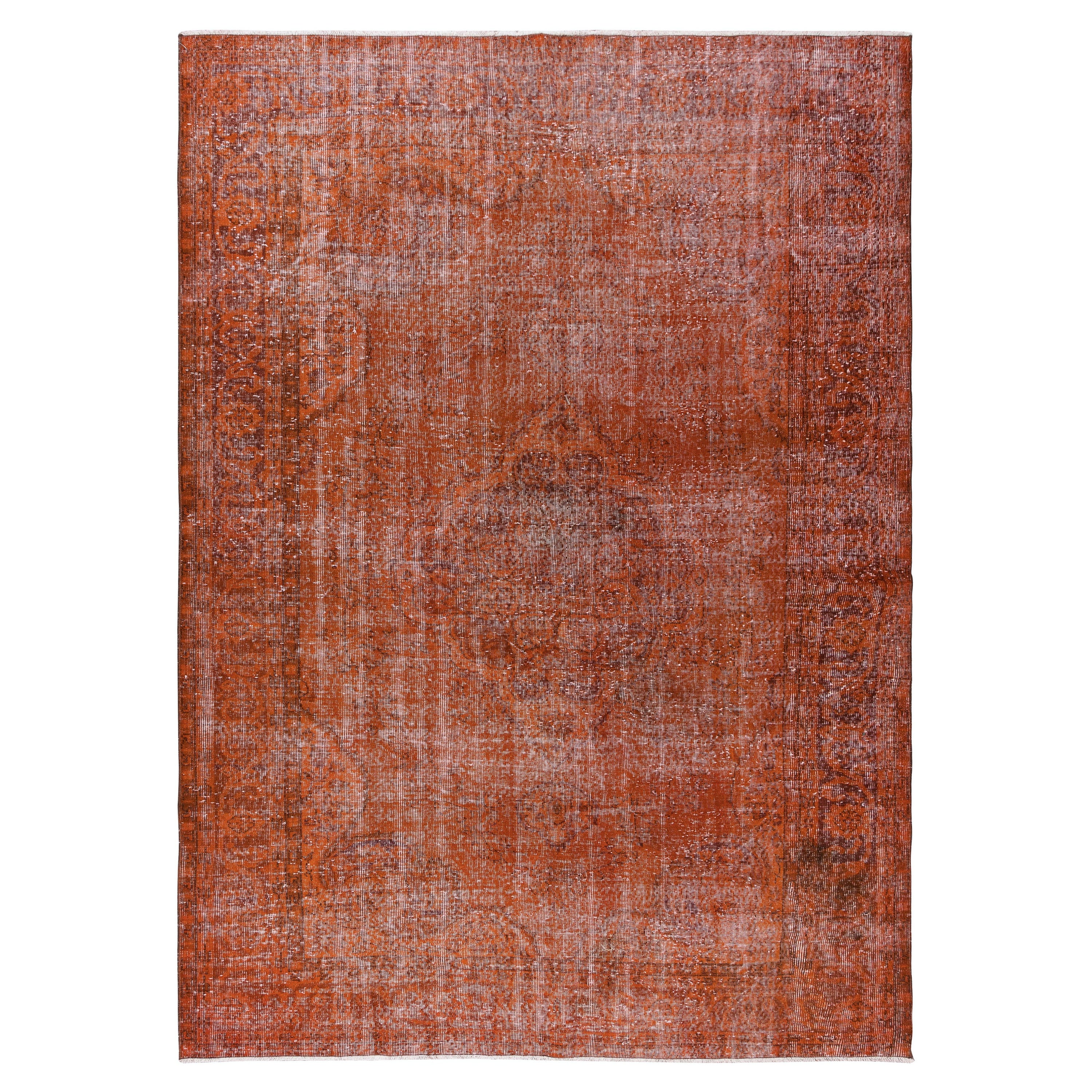 7.4x10.5 Ft Vintage handgeknüpft türkische Wolle Bereich Teppich, Orange Overdyed Teppich