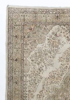 7.4x10.6 Ft Hand-Knotted Anatolian Rug in Neutral Colors, Vintage Oushak Carpet