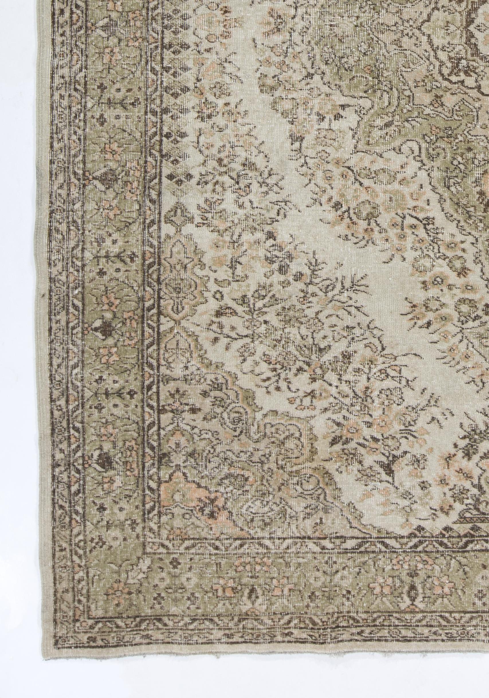 Turkish 7.4x10.6 Ft Hand-Knotted Anatolian Rug in Neutral Colors, Vintage Oushak Carpet For Sale