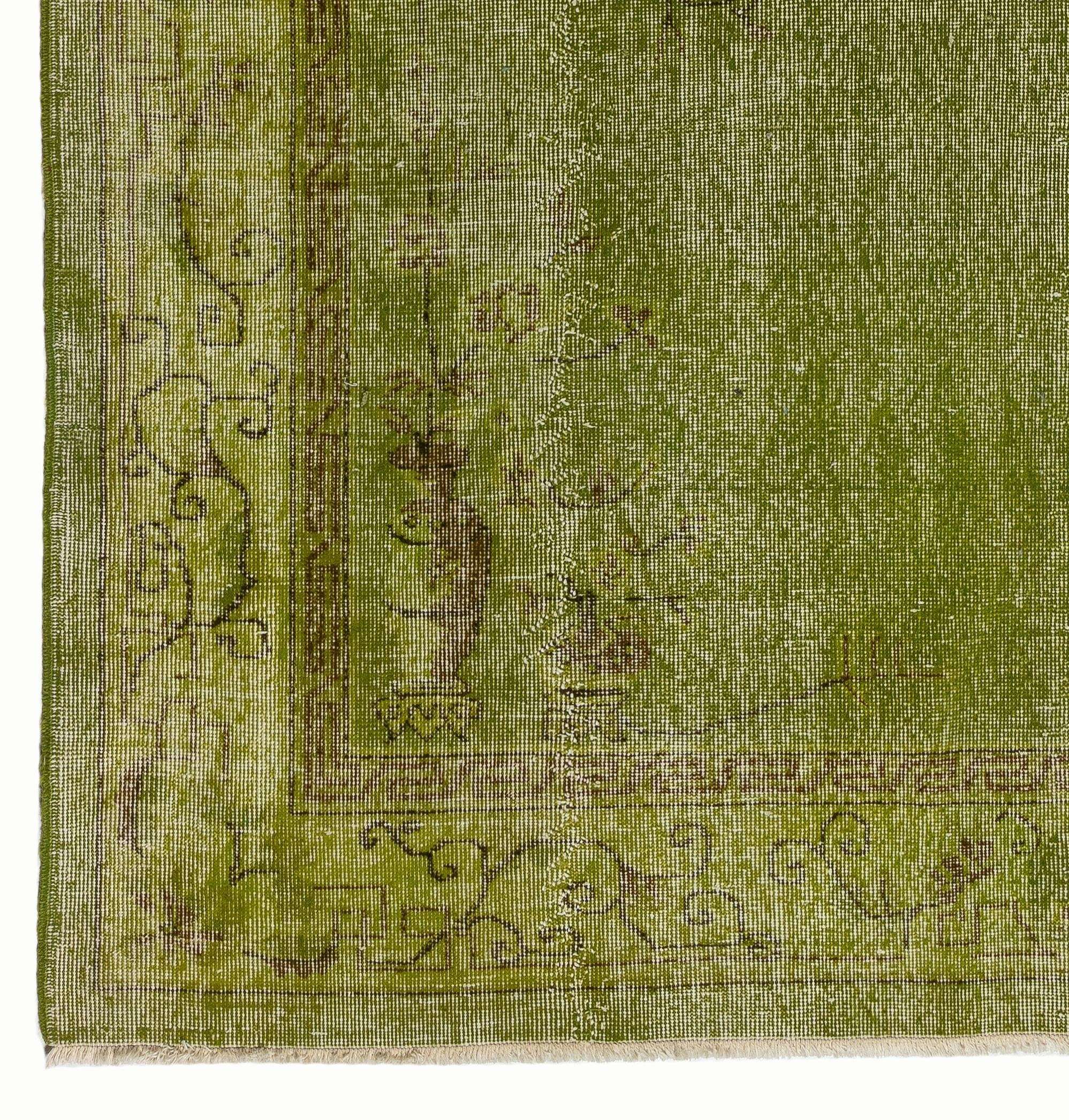 Hand-Woven 7.4x10.7 Ft  Vintage Handmade Rug Re-dyed in Chartreuse, Art Deco Chinese Design