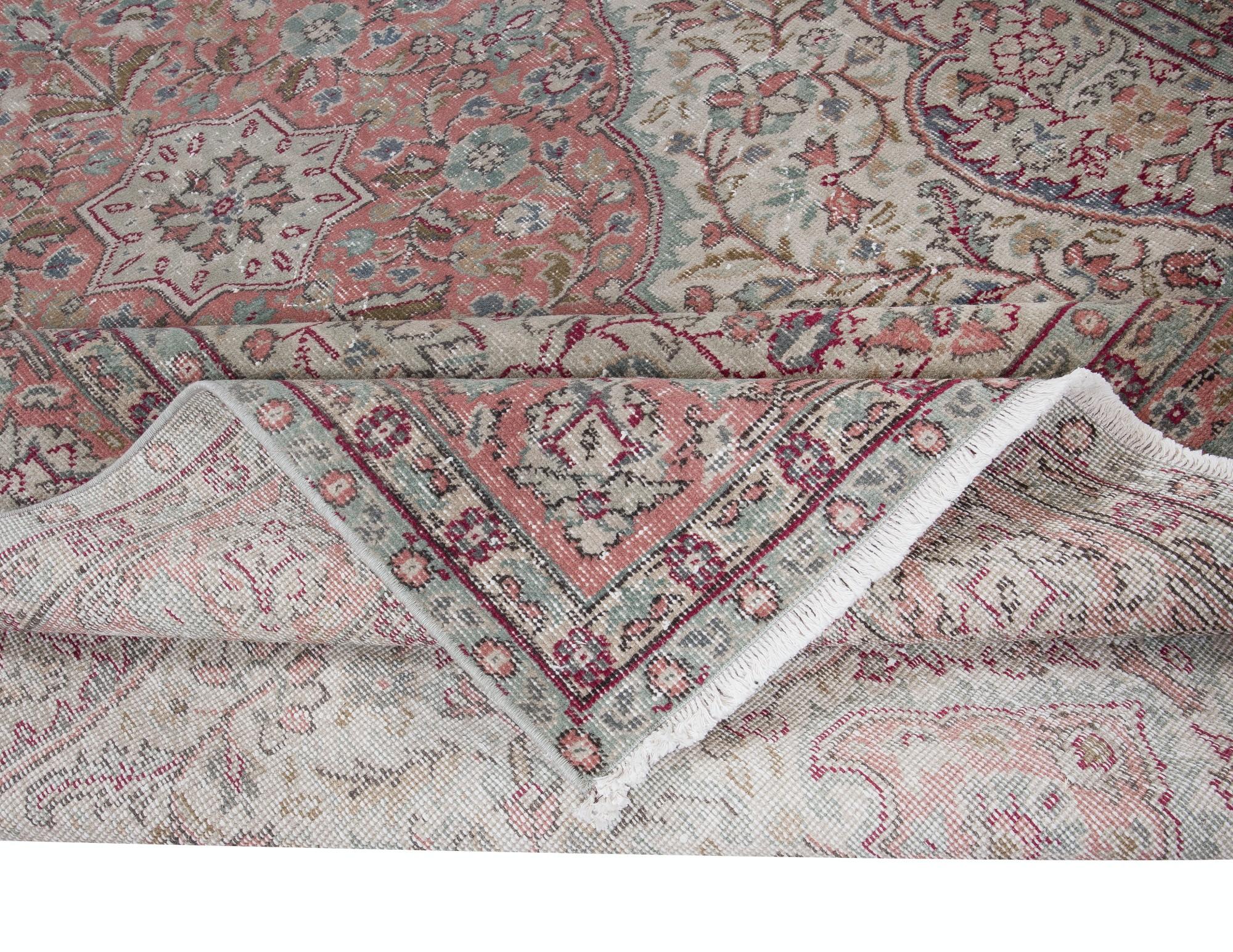 Tribal 7.4x10.7 Ft Unique Vintage Village Rug, Handmade Turkish Medallion Design Carpet For Sale