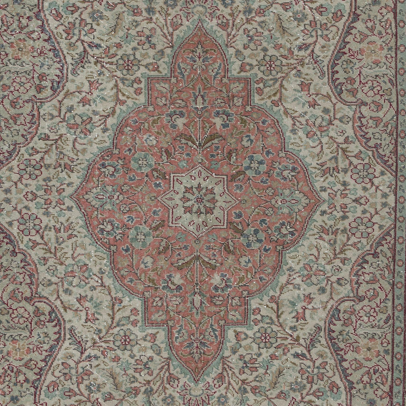 7.4x10.7 Ft Unique Vintage Village Rug, Handmade Turkish Medallion Design Carpet In Good Condition For Sale In Philadelphia, PA