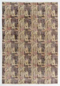 7.4x11 Ft Mid-Century Modern Vintage Turkish Area Rug Designed by Zeki Muren