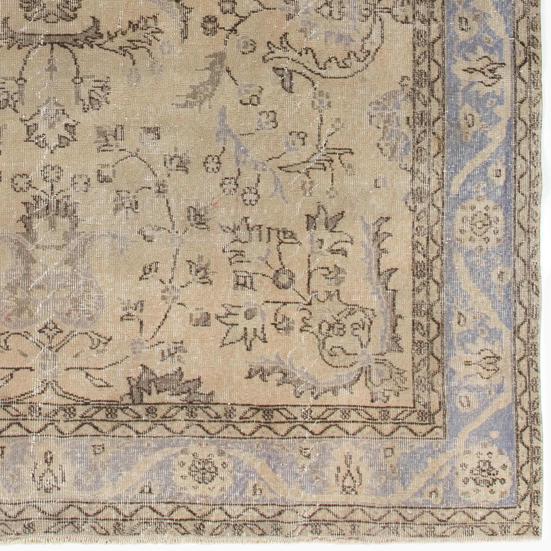 Hand-Knotted 7.4x11 Ft Vintage Floral Hand Knotted Turkish Oushak Rug in Soft, Muted Colors For Sale