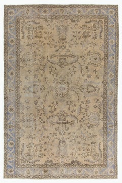 7.4x11 Ft Vintage Floral Hand Knotted Turkish Oushak Rug in Soft, Muted Colors
