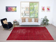 7.4x11 Ft Vintage Handmade Turkish Rug Redyed in Rot für modernes Zuhause und Büro