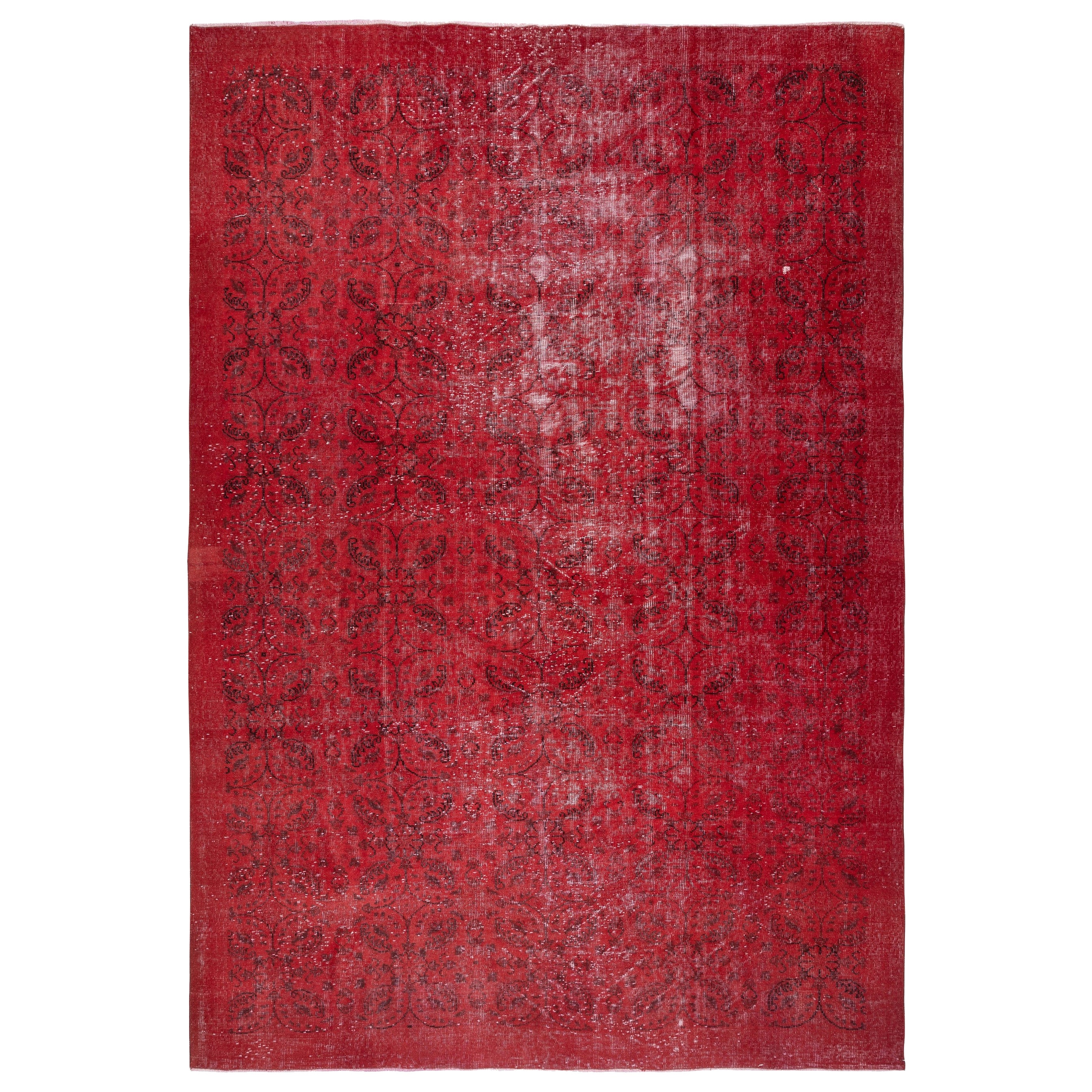 7.4x11 Ft Vintage Handmade Turkish Rug Redyed in Rot für modernes Zuhause und Büro