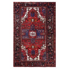 7'4"x11'2" Chili Red Vintage Persian Heriz Hand Knotted Pure Wool Oriental Rug