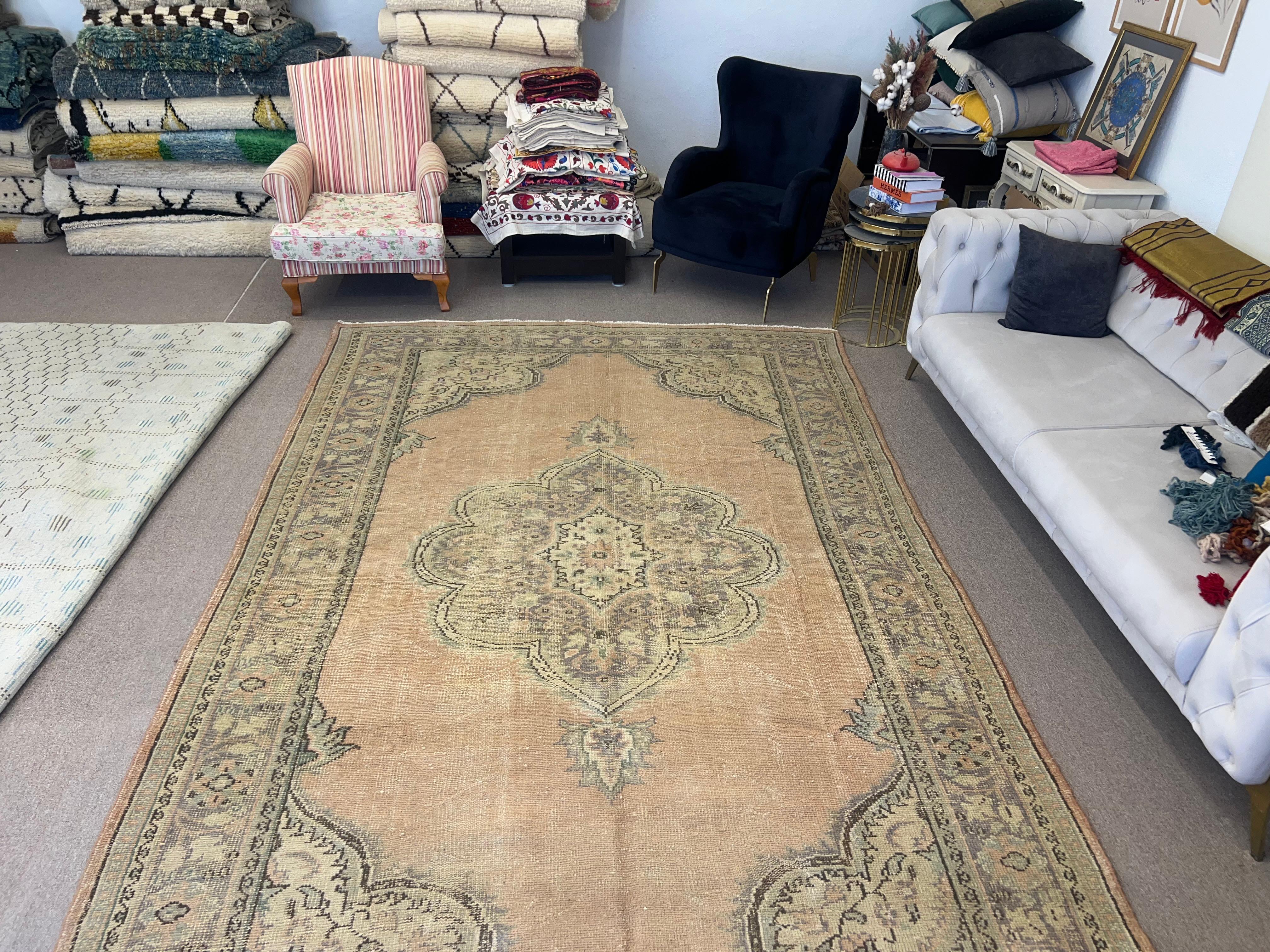 Tappeto Anatolian Oushak di metà secolo, 7.4x12 Ft, Tappeto annodato a mano in lana in vendita 5