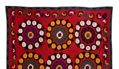 Vintage Silk Hand Embroidery Bed Cover, Asian Suzani Wall Hanging