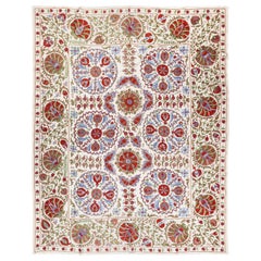 7.4x9.3 Ft Embroidered Silk Large Bedpread, Suzani Wall Hanging, New Tablecloth
