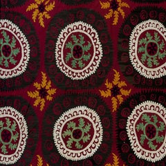 7,4x9,4 Ft Bettbezug aus Seide mit Stickerei, burgunderroter Überwurf, Vintage Usbekistanische Deckendecke