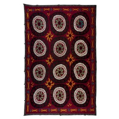 Vintage Silk Embroidery Bed Cover, Central Asian Suzani Wall Hanging