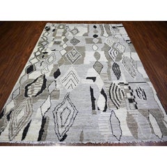 7'4"x9'6" Ivory, Wool, Hand Knotted Beni Ourain Moroccan Berber Rug