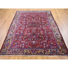 7'4"x9'9" Tomato Red With Gold, Farsian Heriz Pure Wool Hand Knotted Rug