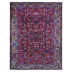 7'4"x9'9" Tomato Red With Gold, Farsian Heriz Pure Wool Hand Knotted Rug