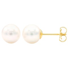 Clous d'oreilles en perles de culture de 7,5-8 mm avec tige et dos en or jaune 14 carats