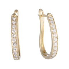 .75 Carat 14 Karat Yellow Gold Diamond Oval Hoop Earrings