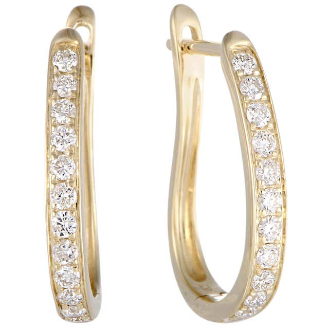 Cartier Classic Diamond Gold Hoop Earrings at 1stDibs