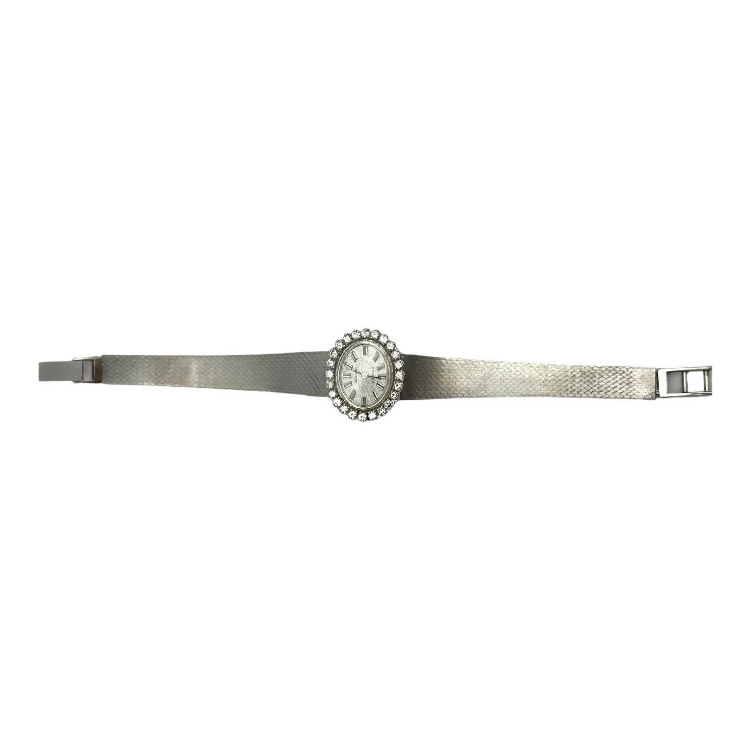 .75 Karat 14k Weißgold Priosa Incabloc Diamant Uhr ist ein 1980er Jahrgang (Retro)