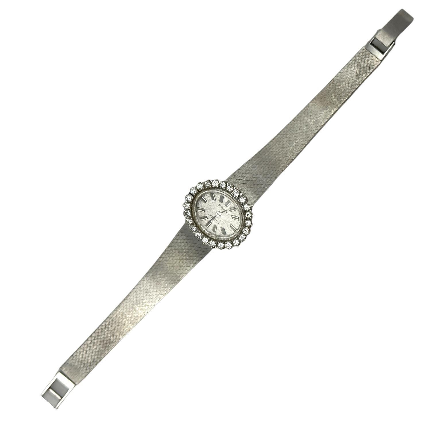.75 Karat 14k Weißgold Priosa Incabloc Diamant Uhr ist ein 1980er Jahrgang (Rundschliff)
