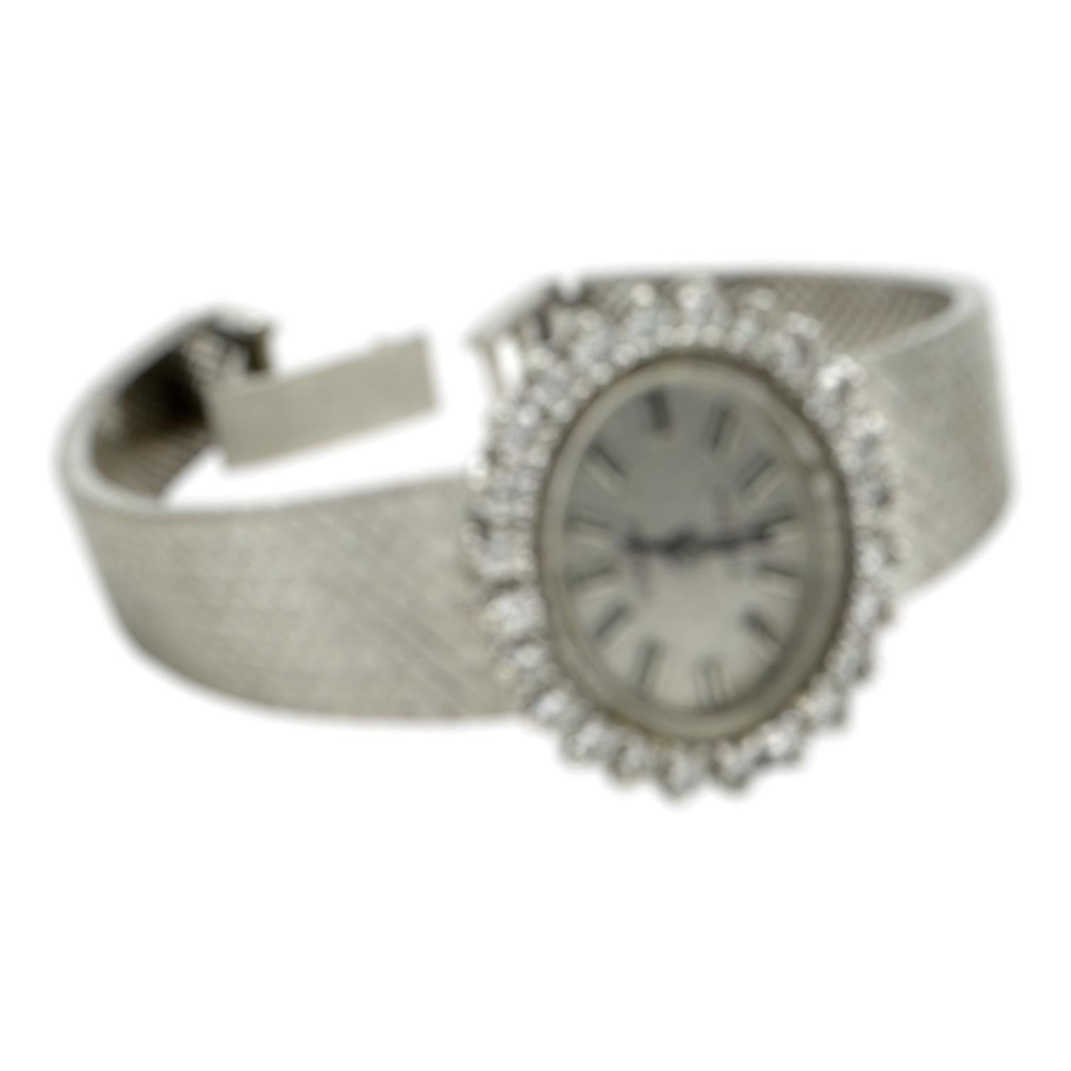 .75 Karat 14k Weißgold Priosa Incabloc Diamant Uhr ist ein 1980er Jahrgang im Zustand „Gut“ in Laguna Hills, CA