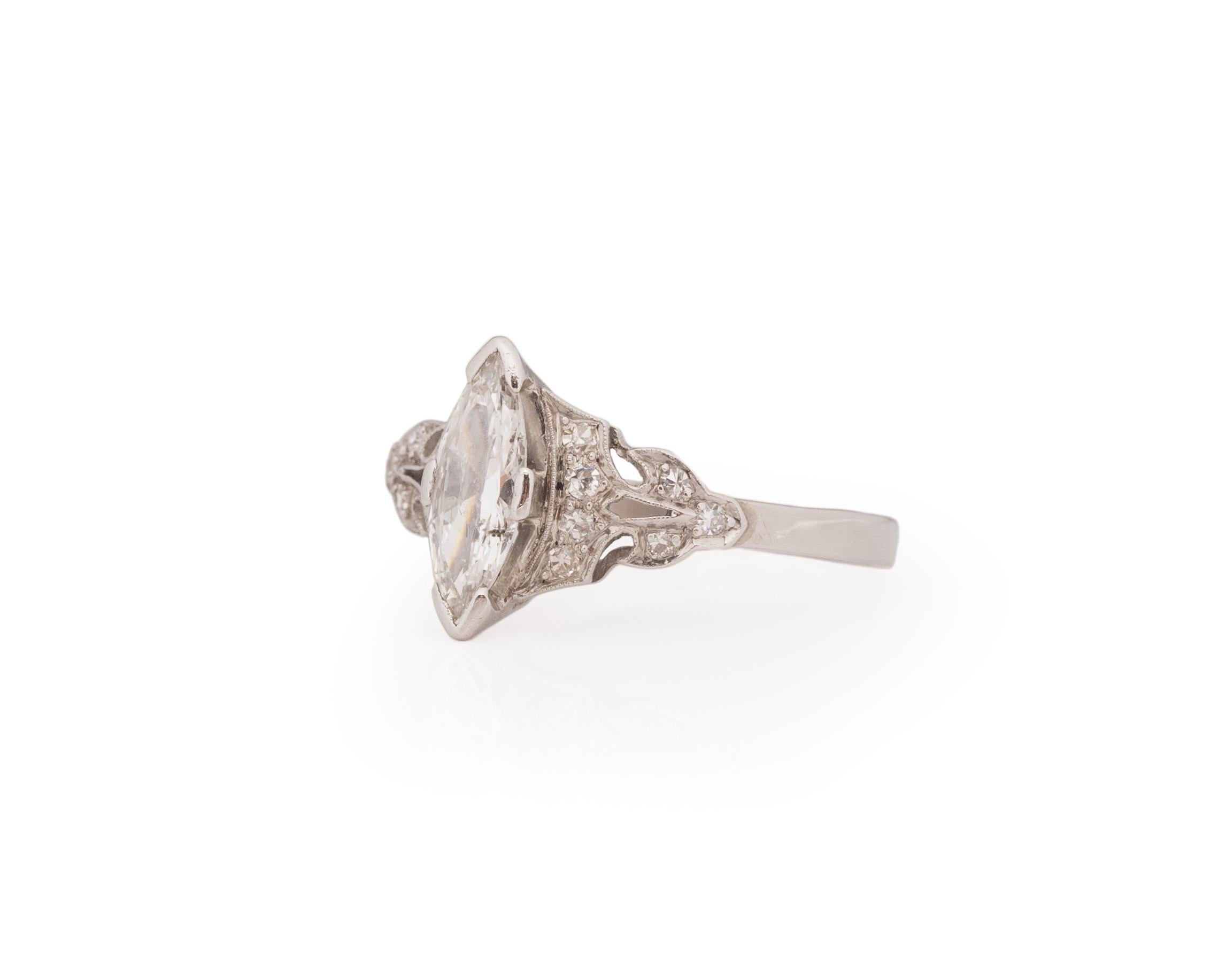 Old European Cut .75 Carat Art Deco Diamond Platinum Engagement Ring For Sale