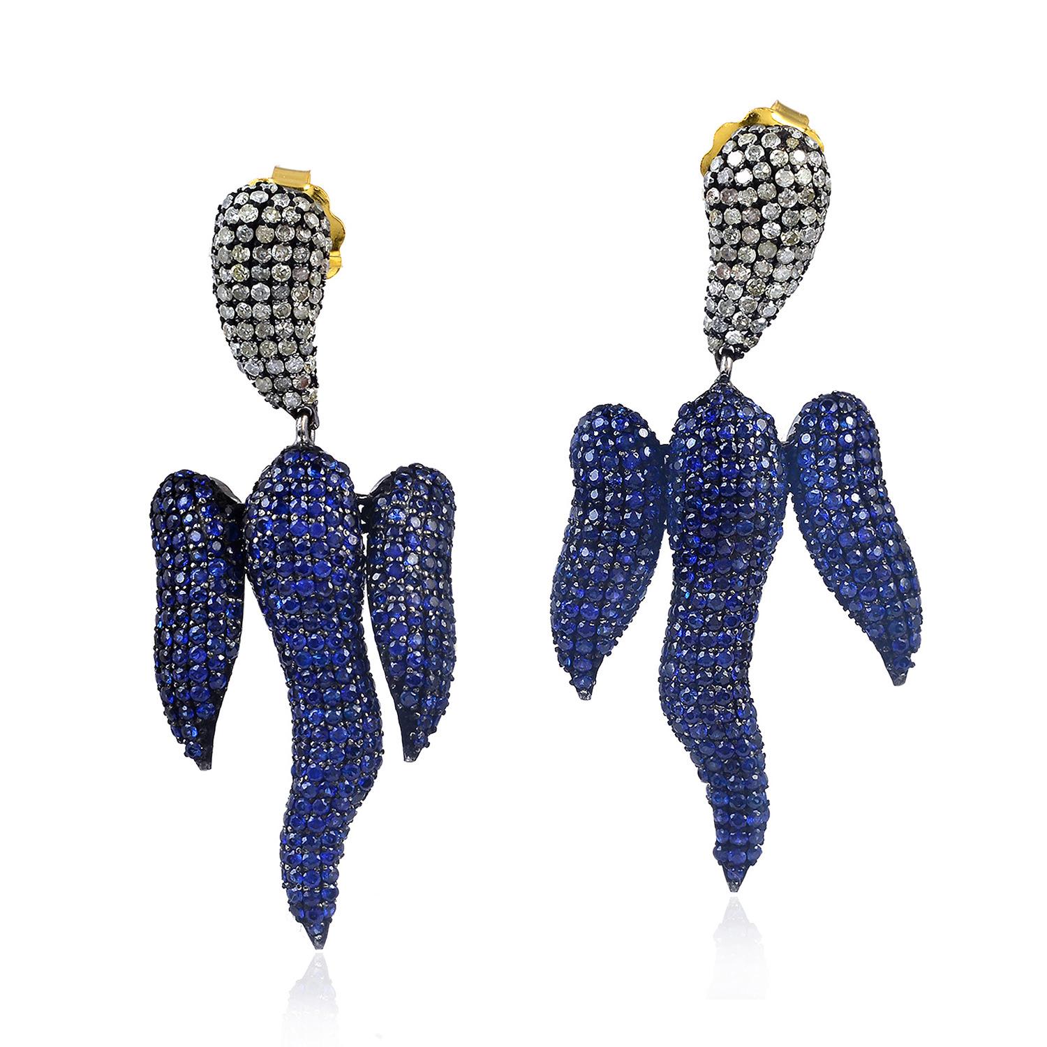 Contemporary 7.5 Carat Blue Sapphire Diamond Earrings For Sale