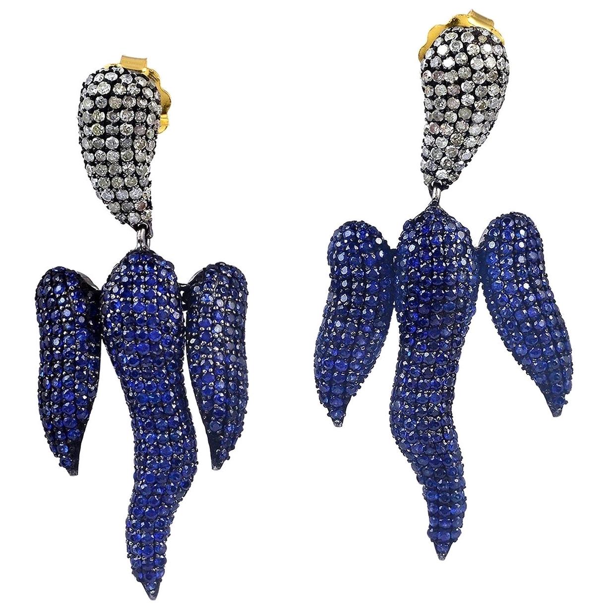 7.5 Carat Blue Sapphire Diamond Earrings For Sale