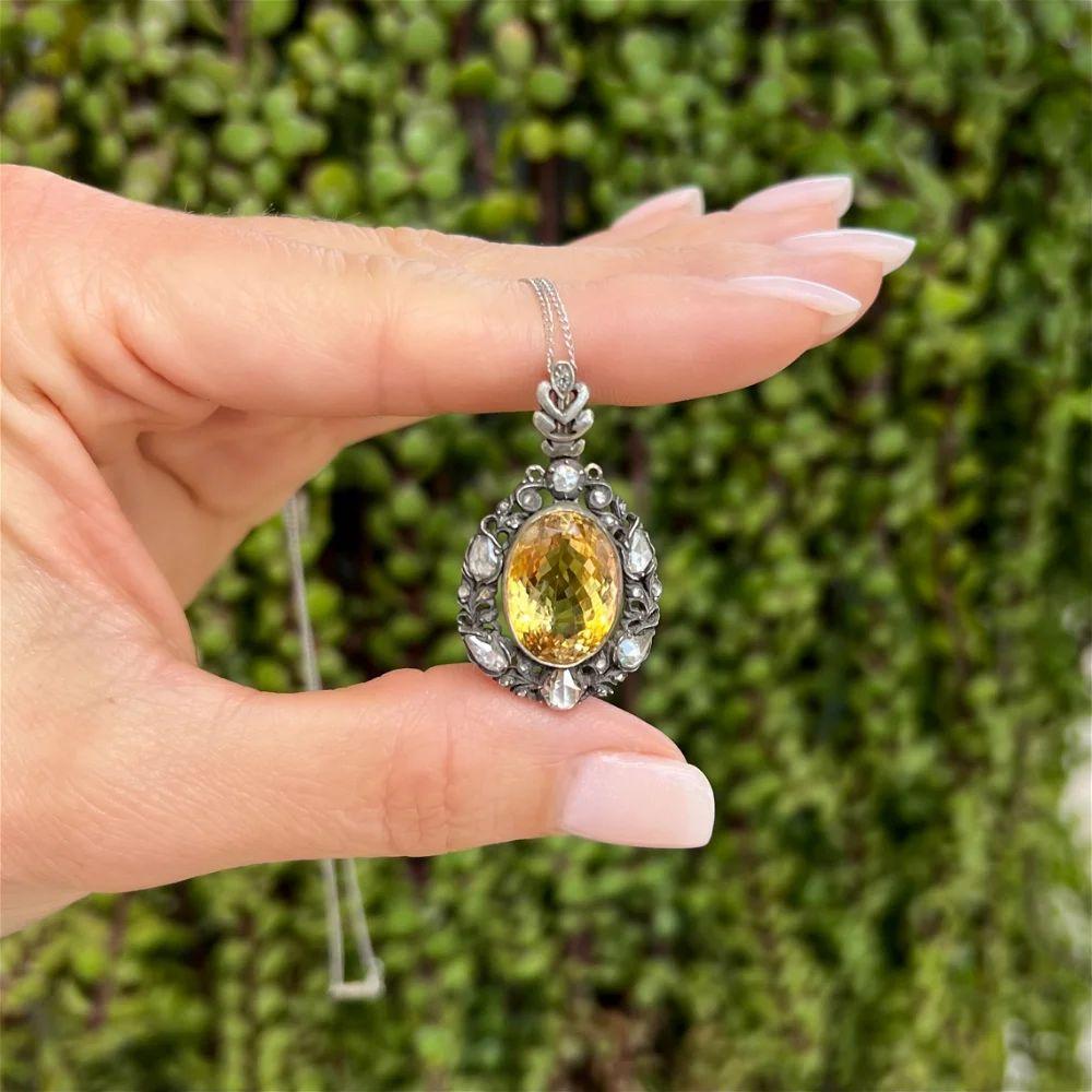 Mixed Cut 7.5 Carat Citrine and Diamond Belle Époque Gold Vintage Pendant Necklace For Sale