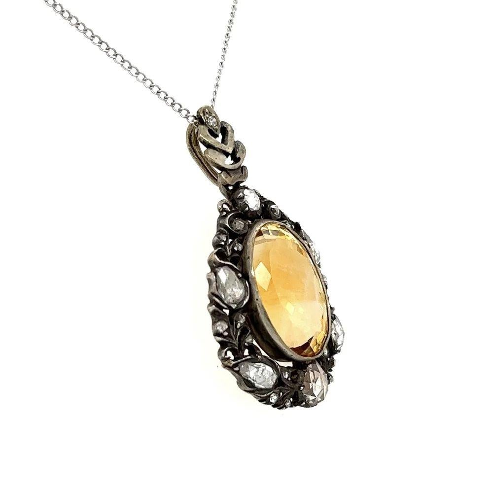 7.5 Carat Citrine and Diamond Belle Époque Gold Vintage Pendant Necklace In Excellent Condition For Sale In Montreal, QC
