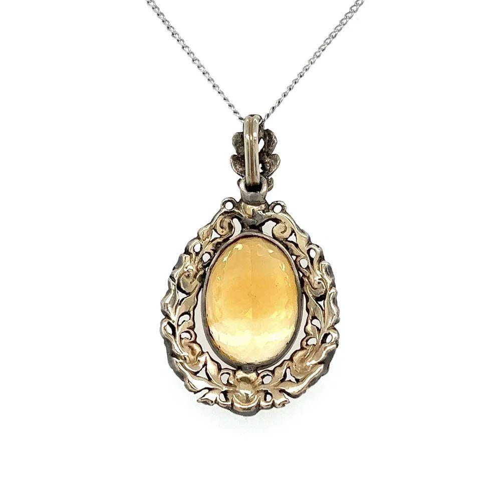 Women's 7.5 Carat Citrine and Diamond Belle Époque Gold Vintage Pendant Necklace For Sale