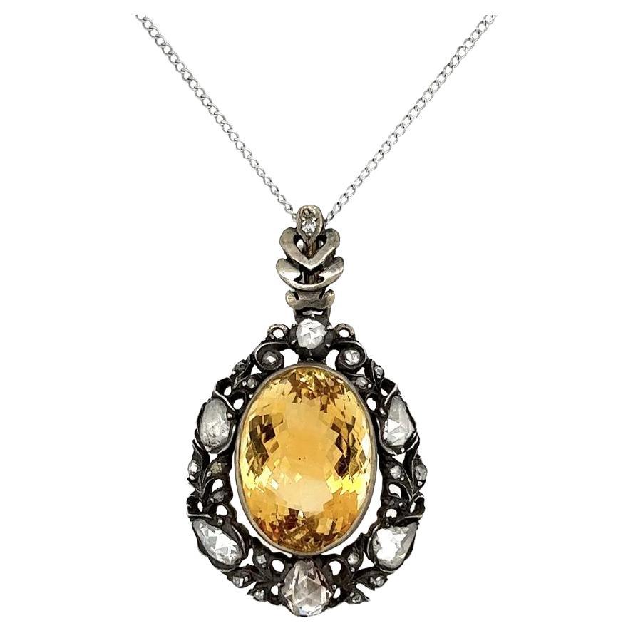 7.5 Carat Citrine and Diamond Belle Époque Gold Vintage Pendant Necklace