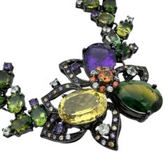 75 Carat Colored Gemstone Necklace Black Sterling Silver White Sapphire Necklace