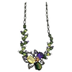 75 Carati Collana di pietre preziose colorate Collana di zaffiri bianchi in argento Sterling Nero