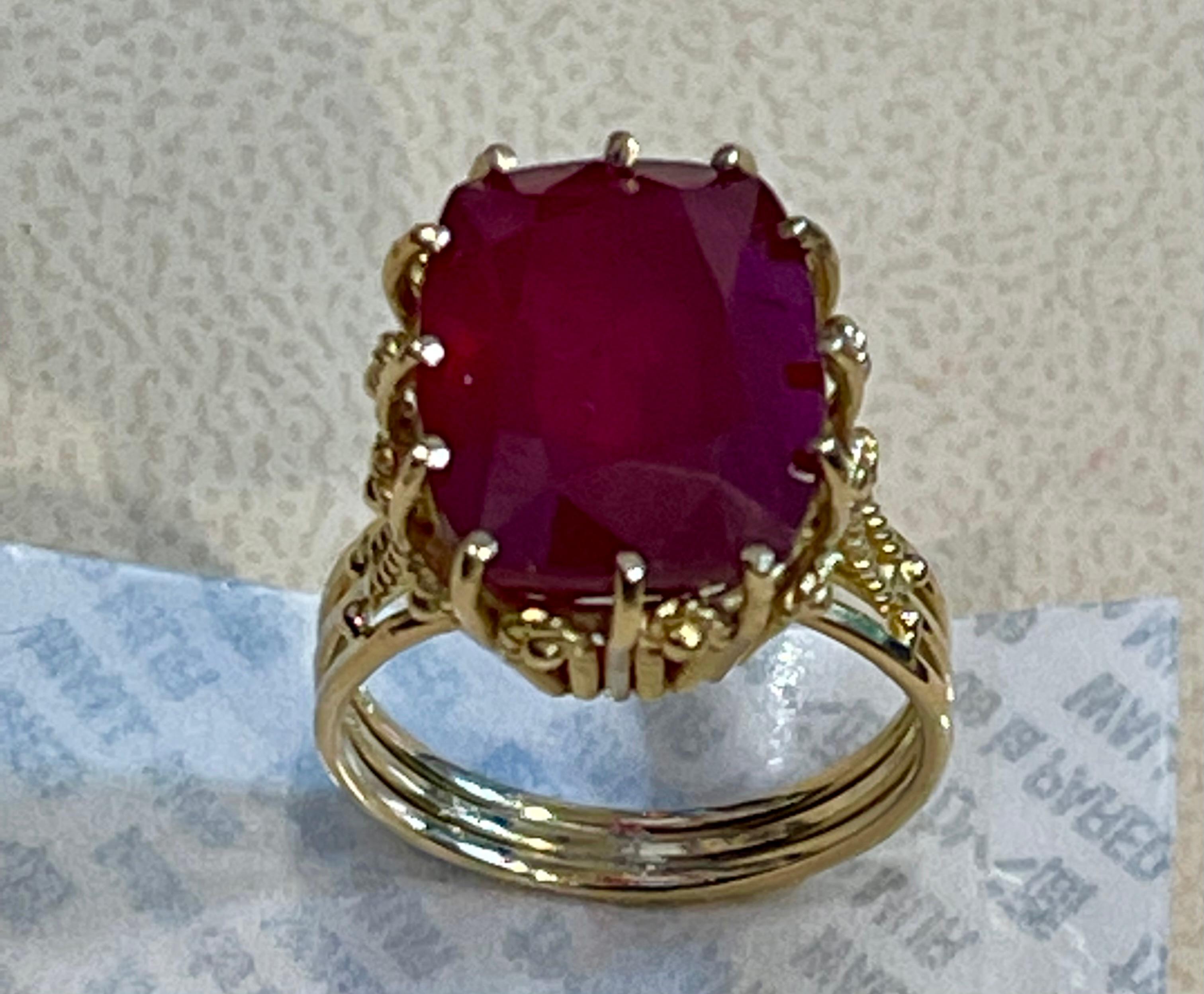 Anillo de oro amarillo de 14 quilates con rubí tratado en forma de cojín de 7,5 quilates en venta 7