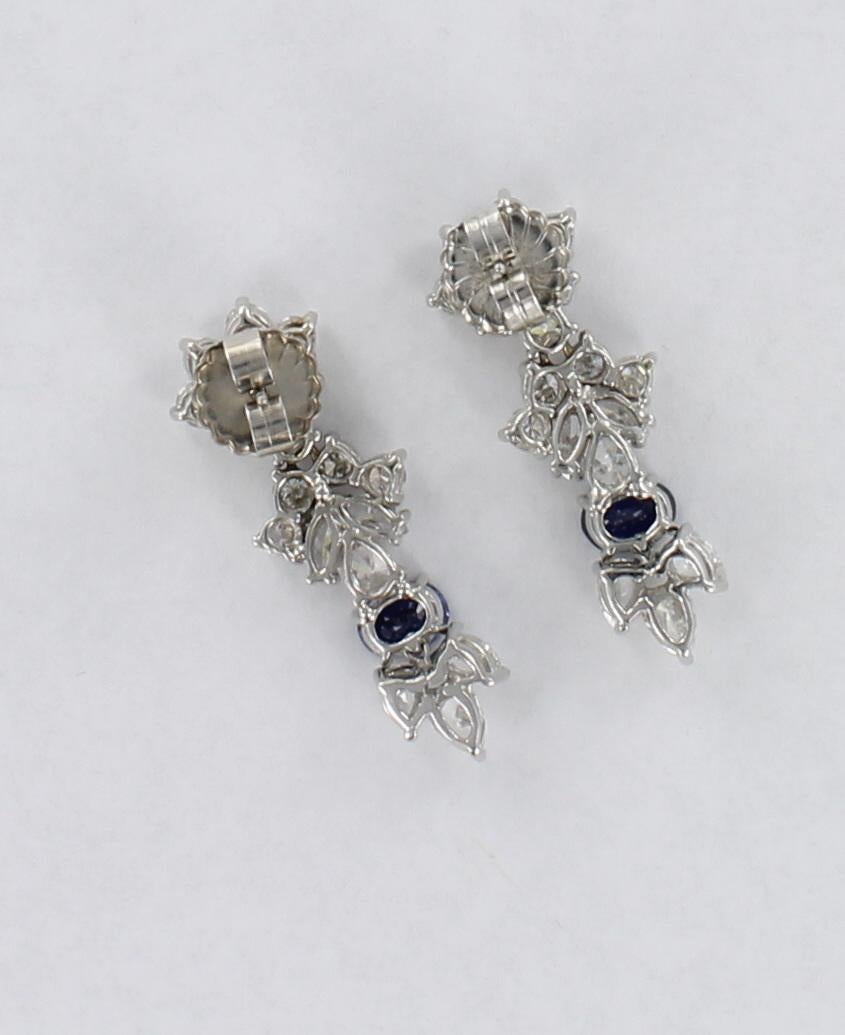 Contemporary 7.5 Carat Diamond and Sapphire Earrings Set in Platinum For Sale