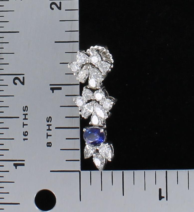 Women's 7.5 Carat Diamond and Sapphire Earrings Set in Platinum For Sale