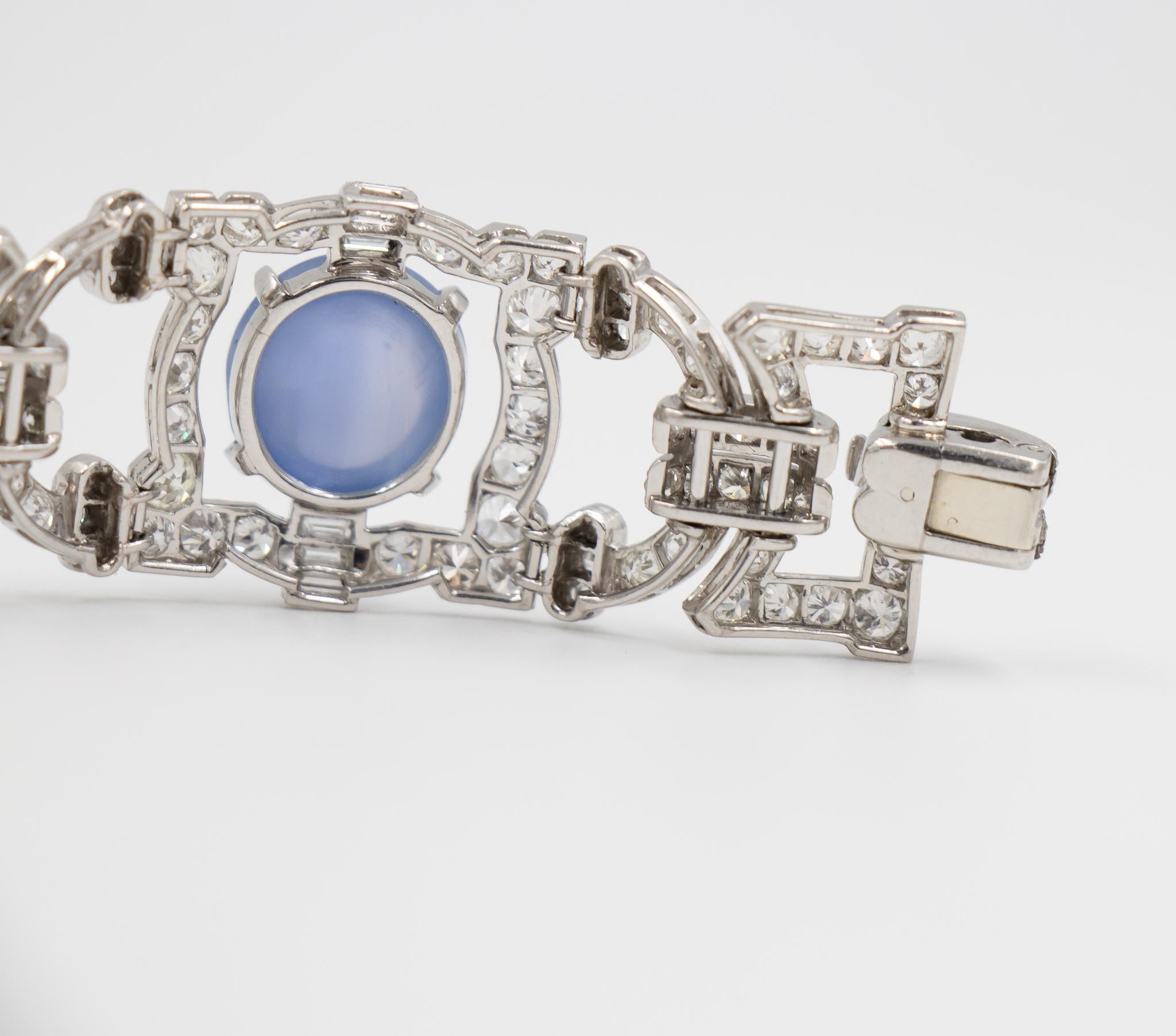 Round Cut 7.5 Carat Diamond and Star Sapphire Art Deco Estate Bracelet in Platinum