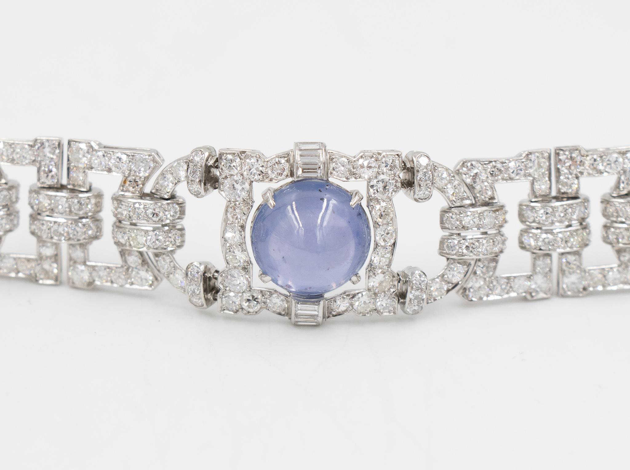 7.5 Carat Diamond and Star Sapphire Art Deco Estate Bracelet in Platinum 1