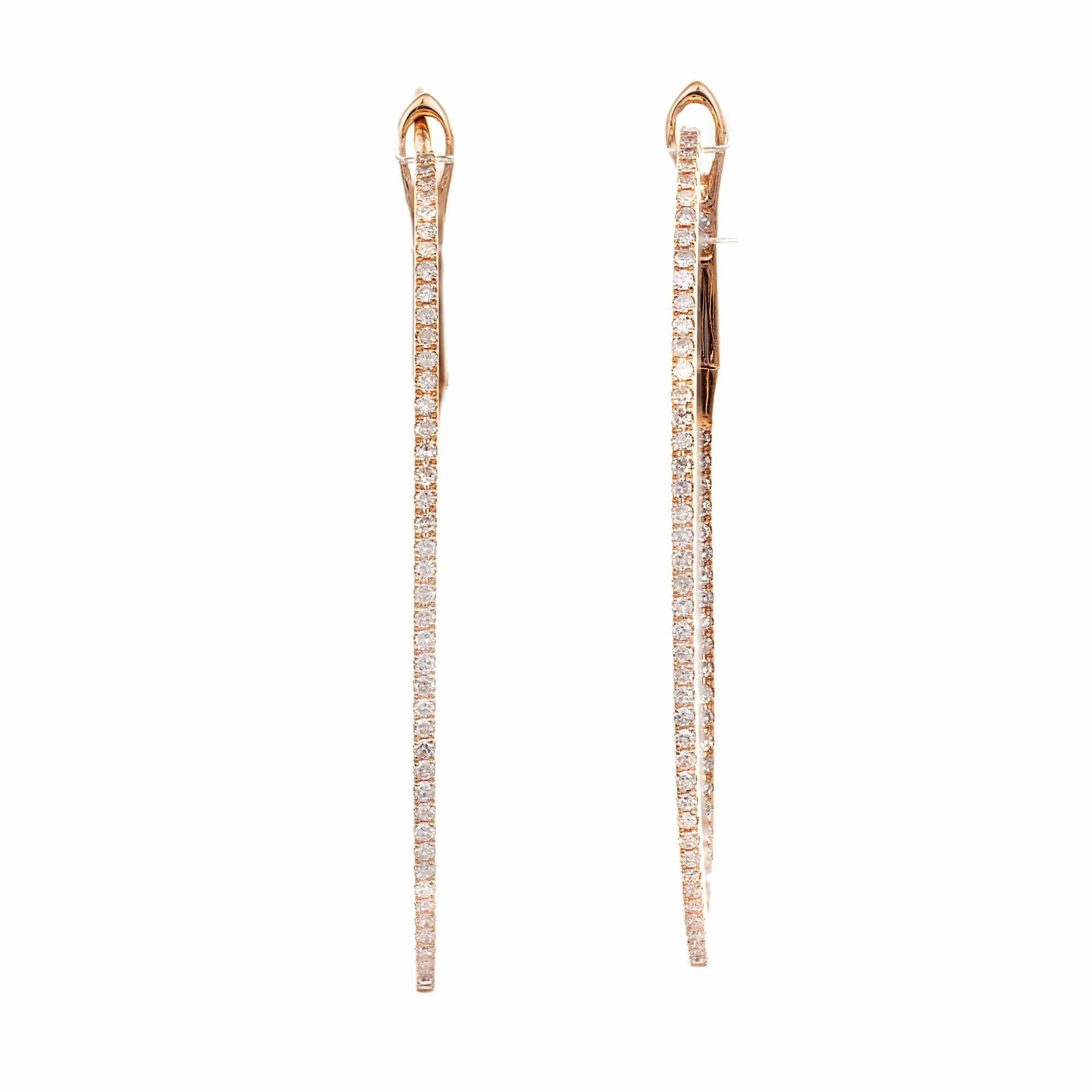 Round Cut .75 Carat Diamond Oval Hoop Rose Gold Earrings