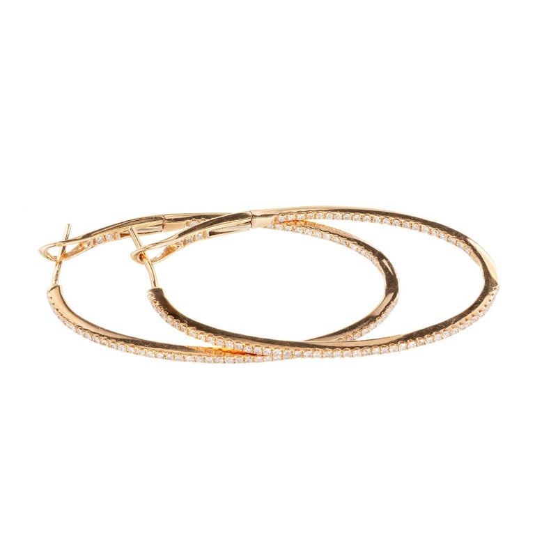 .75 Carat Diamond Oval Hoop Rose Gold Earrings For Sale at 1stdibs