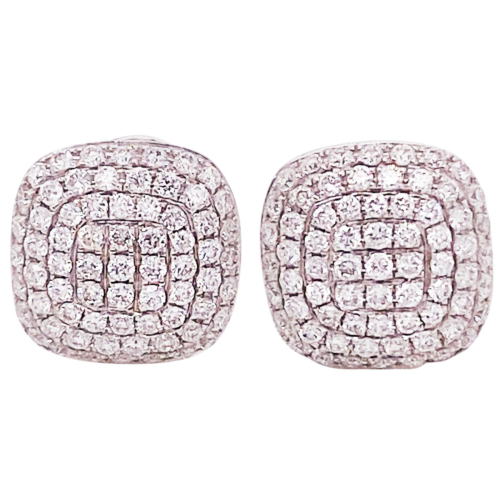 .75 Carat Diamond Pave Cushion Stud Earrings 18 Karat White Gold Diamond Earring