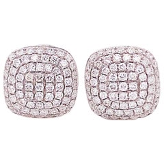 Clous d'oreilles en or blanc 18 carats avec diamants taille coussin pavés de 0,75 carat