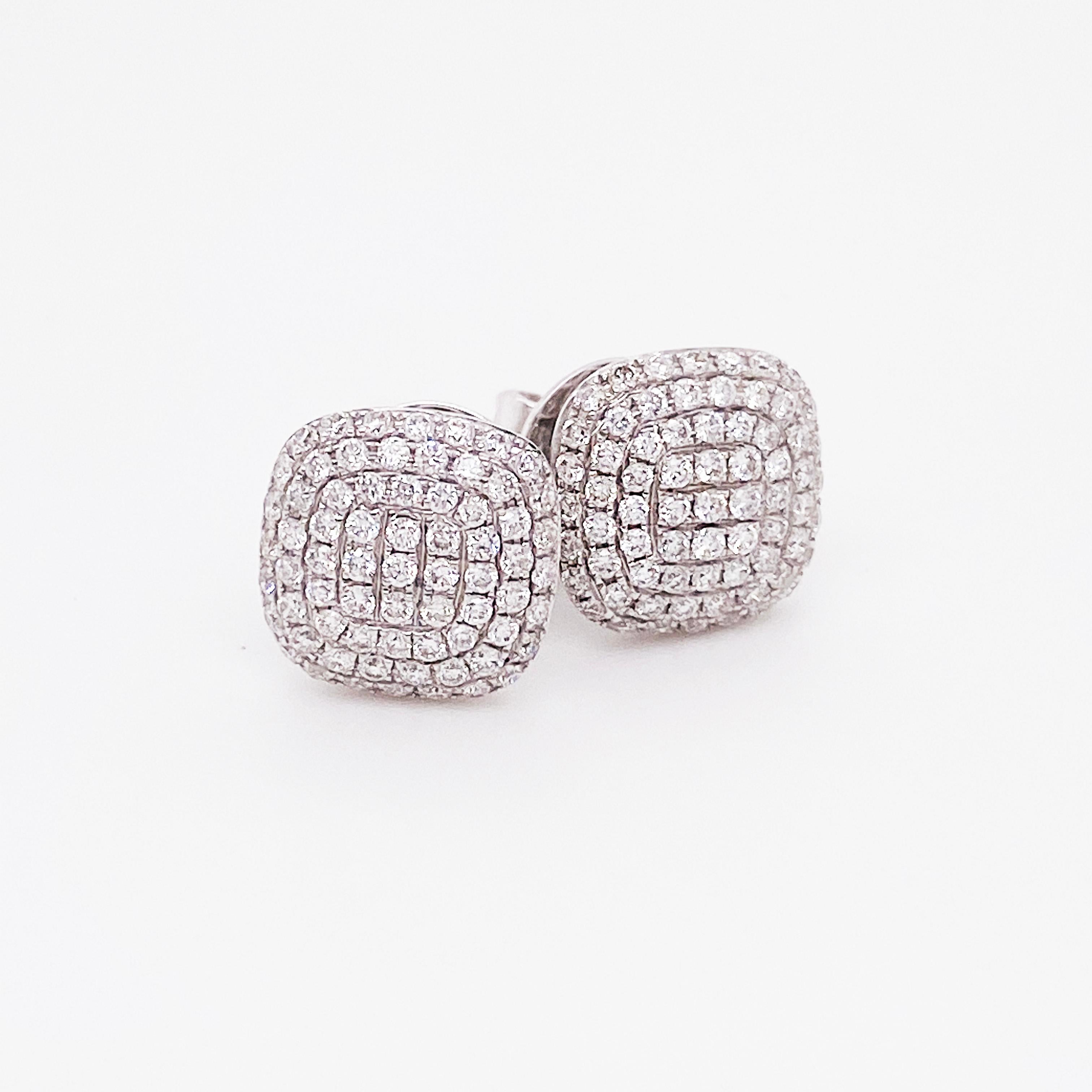 Modern .75 Carat Diamond Pave Cushion Stud Earrings 18 Karat White Gold Diamond Earring For Sale